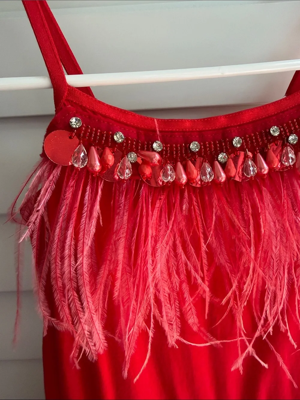 Girls Red Feather & Tulle Party Costume Dress size 6-7